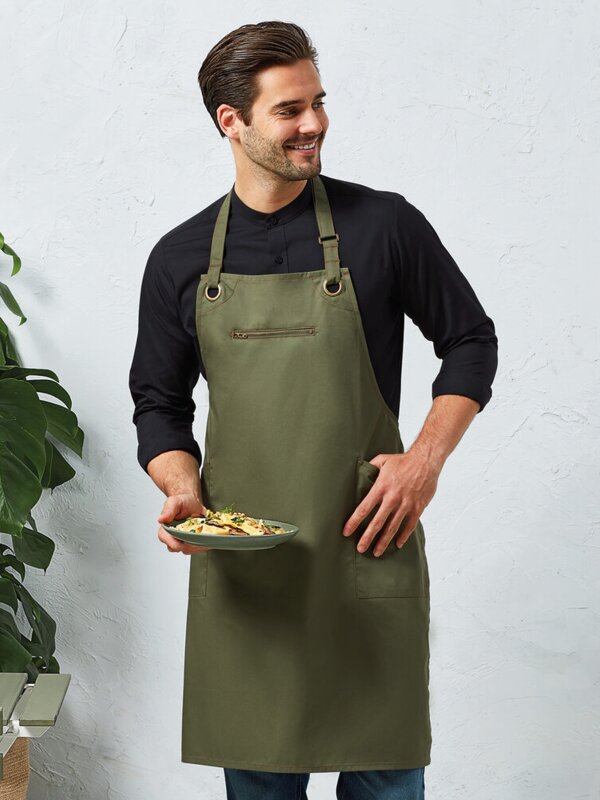 ‘Barley’ Contrast Stitch Bib Apron Thumbnail
